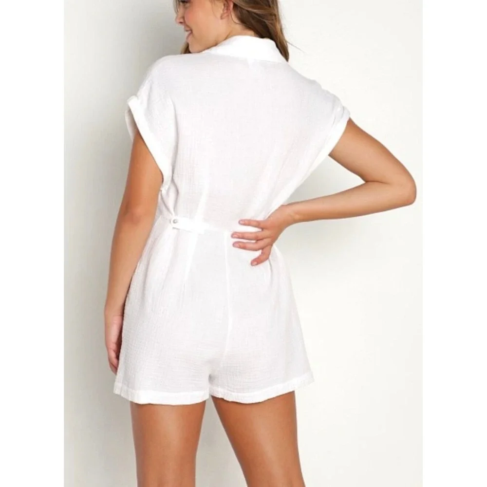 L*Space Mika Romper S White Gauze Cotton Cover Up Beach Vacation Resort